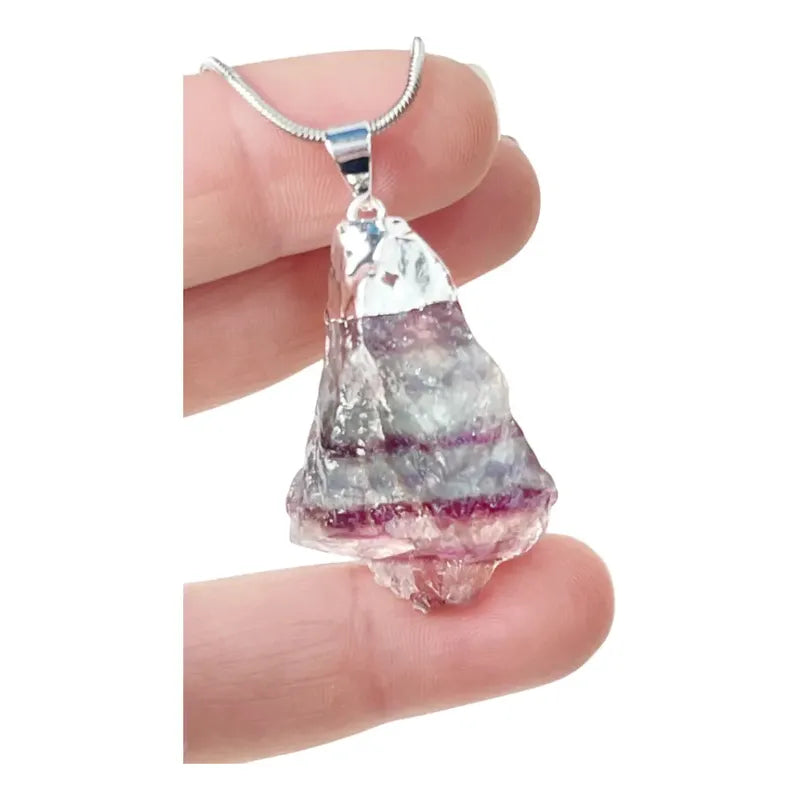 Collar Piedra Natural Fluorita Arcoiris + Cadena De Acero