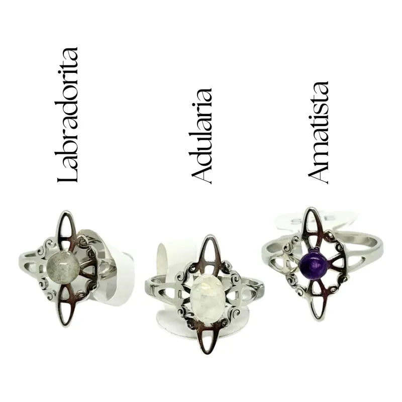 Anillo Nudo De Bruja Piedras Naturales Amatista Adularia Color Nudo De Bruja Labradorita Talle 16