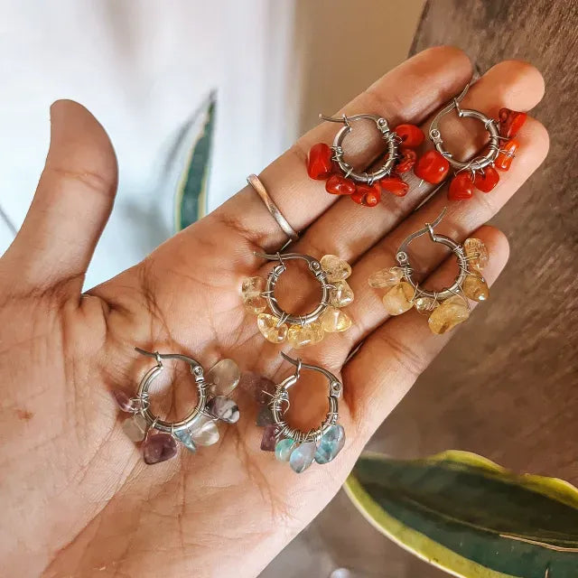 Par De Aros Argollitas Boho De Piedras Naturales A Elección Aro Vitalidad - Citrino