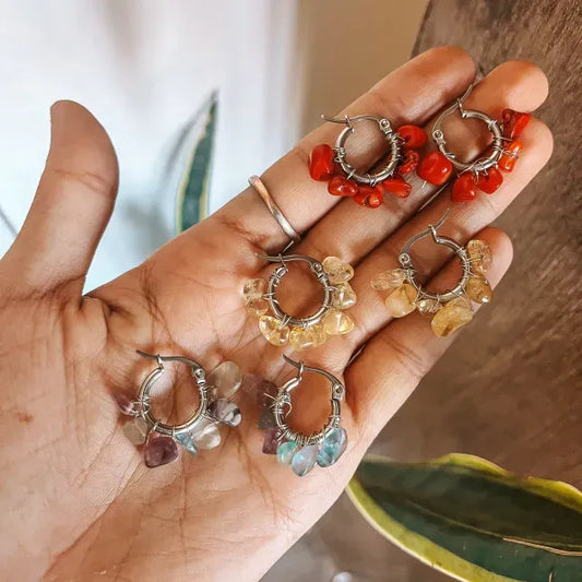 Par De Aros Argollitas Boho De Piedras Naturales A Elección Aro Vitalidad - Citrino
