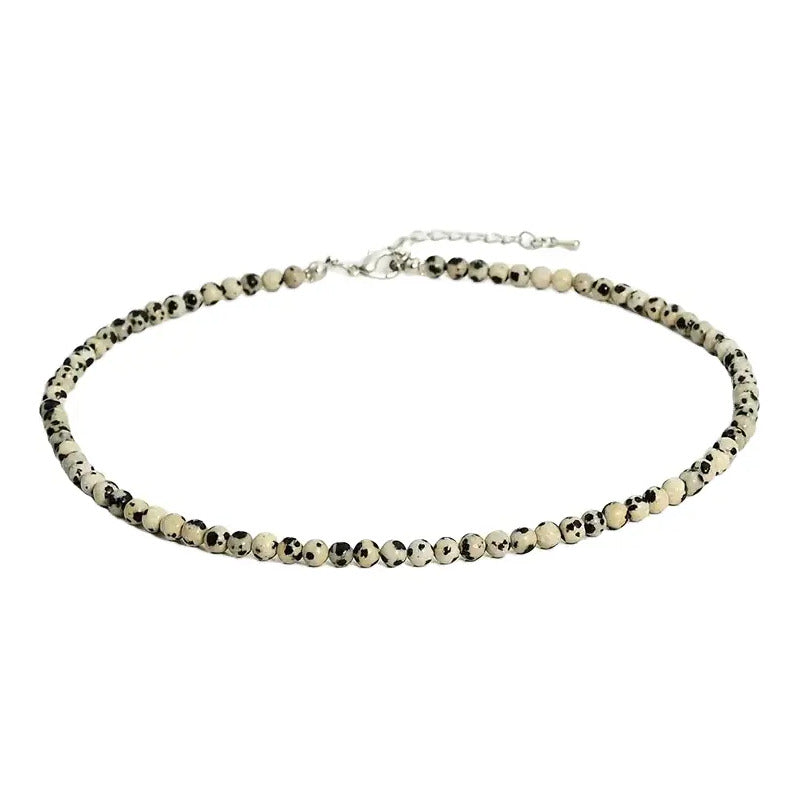 Collar Choker Mini Cuentas Piedras Naturales Delicado 40 Cm Jaspe Dalmata