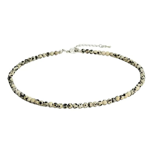 Collar Choker Mini Cuentas Piedras Naturales Delicado 40 Cm Jaspe Dalmata