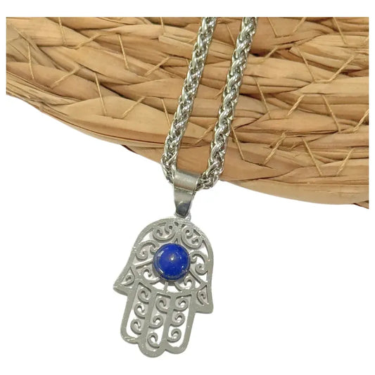 Collar Hamsa Mano Fátima Piedra Lapislázuli O Labradorita Color Hamsa Lapislázuli