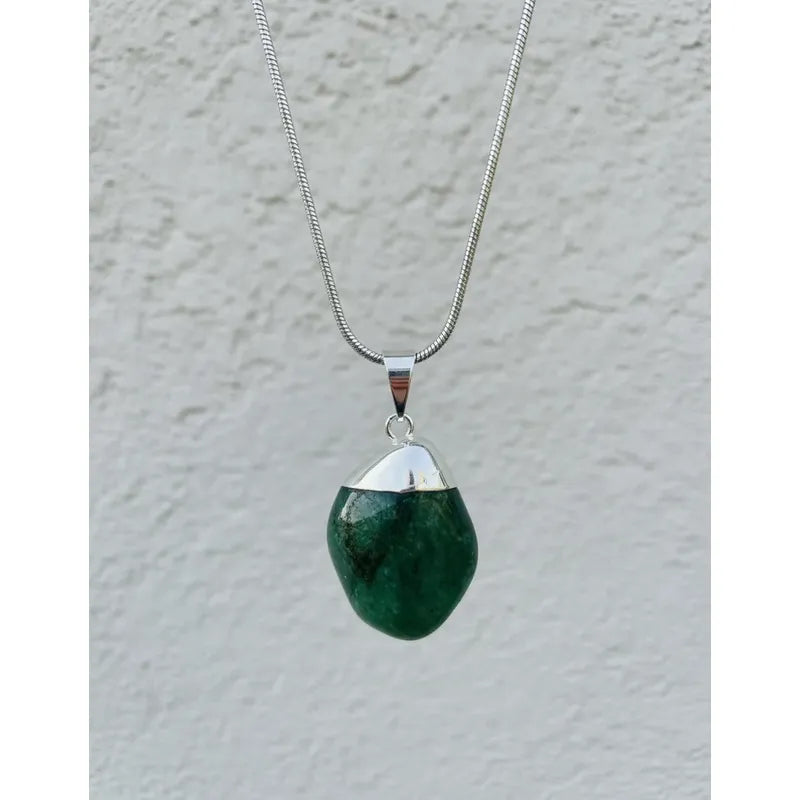 Collar Sanación Paz De Cuarzo Verde + Cadena De Acero Cuarzo Verde