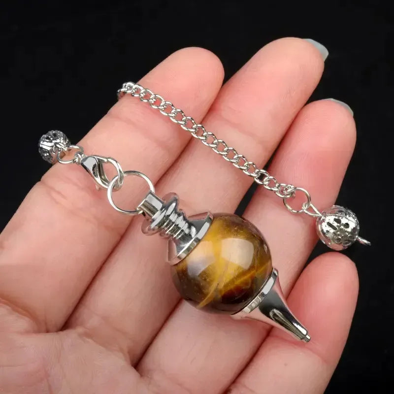 Péndulo Adivinación Radiestesia De Cristal Natural Esfera Ojo De Tigre