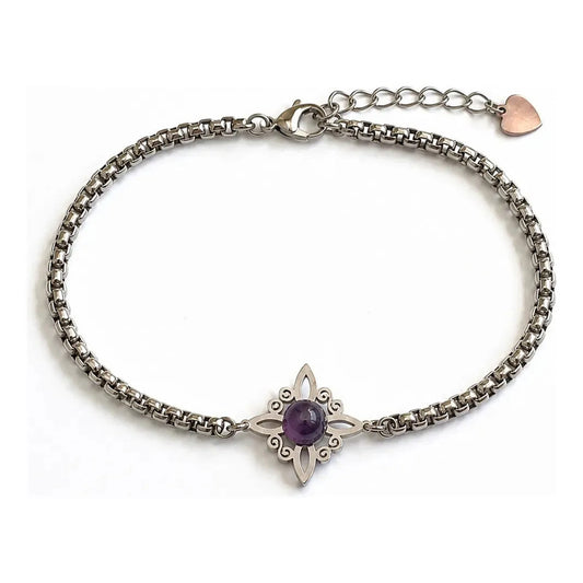 Pulsera Mujer Nudo Bruja Y Piedra Amatista De Acero - Divina Existencia Plateado 18 Cm 19 Cm