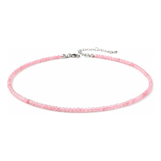 Collar Choker Mini Cuentas Piedras Naturales Delicado 40 Cm Cuarzo Rosa