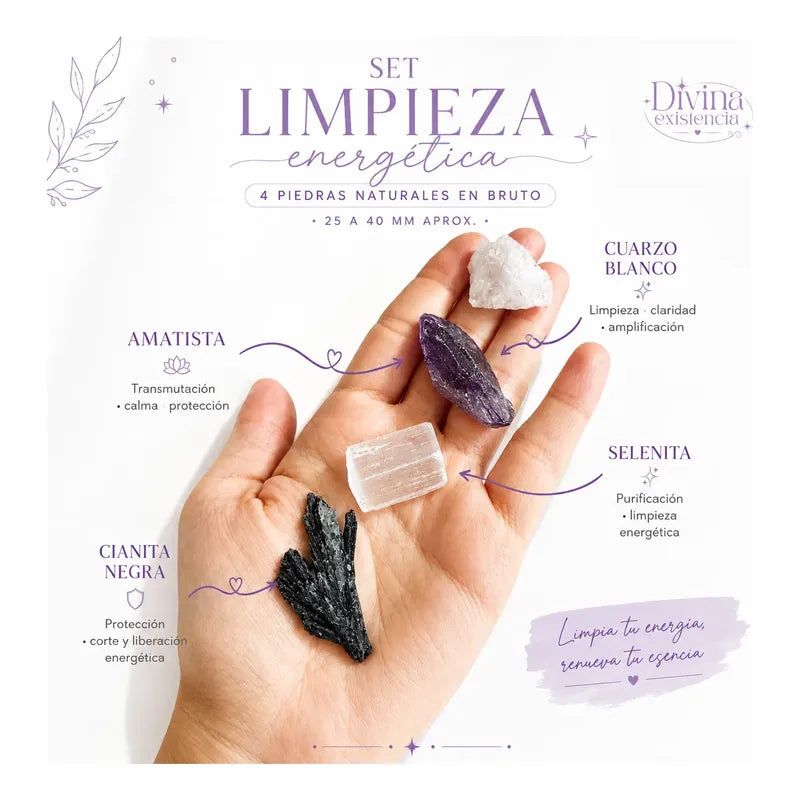 Set Limpieza Energética · 4 Cristales Naturales · Regalo Set De Cristales Limpieza Energética