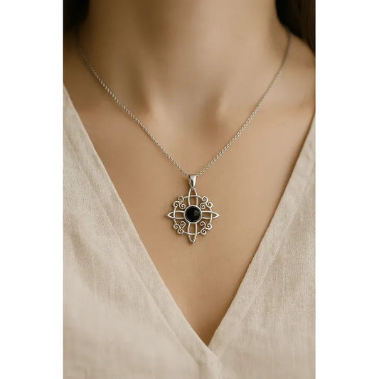 Collar Protección Nudo De Bruja Con Ágata Negra Ágata Negra
