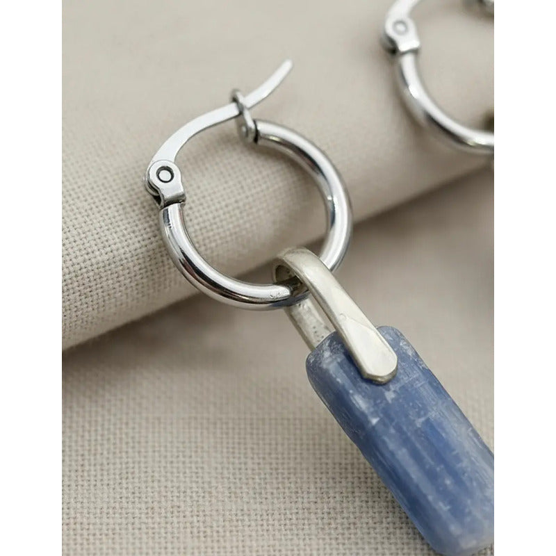 Aros Mujer Colgantes Cianita Azul Piedra Natural Cianita Azul