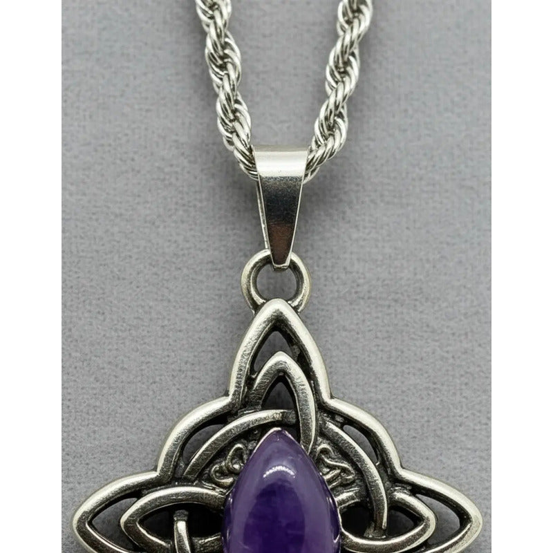 Collar Protección Nudo De Bruja Con Piedra Amatista Amatista