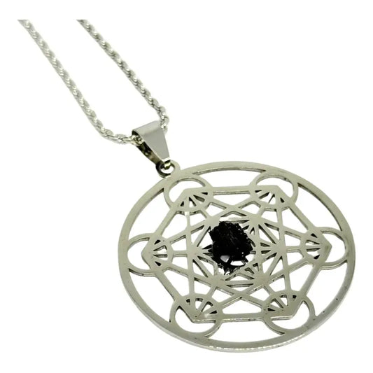 Collar Cubo De Metatron Con Turmalina + Cadena Metatron Turmalina
