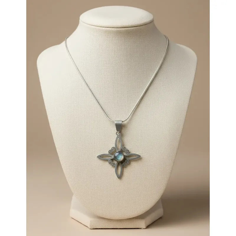 Collar Protección Nudo De Bruja Labradorita Con Cadena Acero Nudo De Bruja Y Labradorita 2