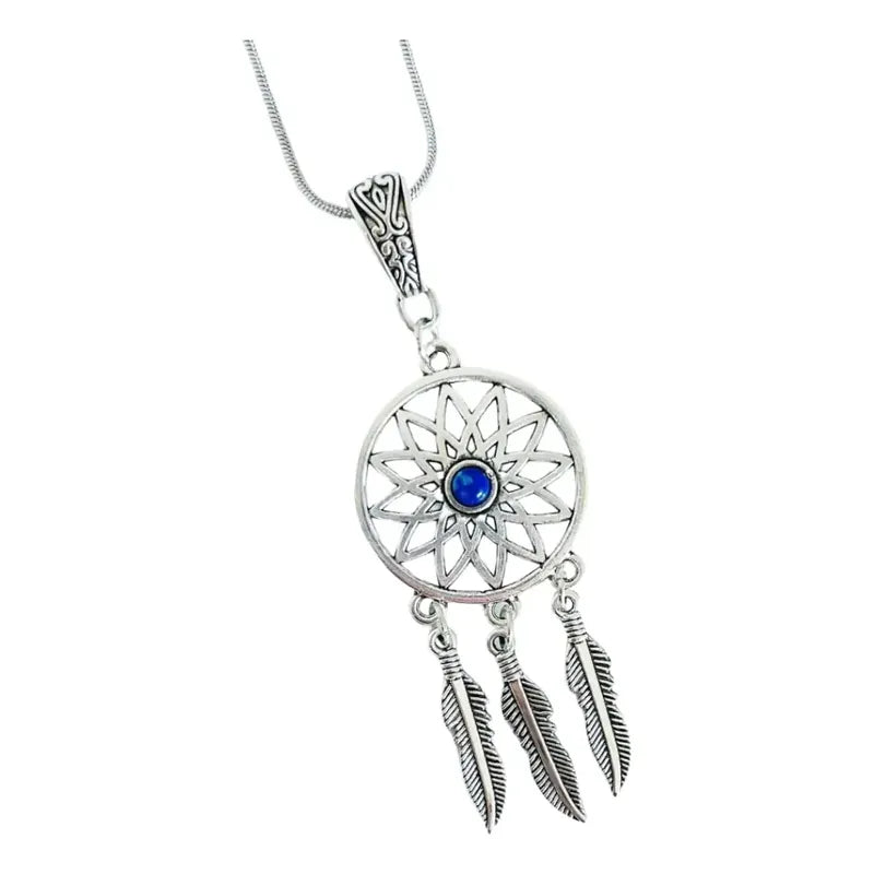 Collar Atrapa Sueños Plata Envejecida Con Piedra Lapislázuli Atrapasueños Lapislázuli