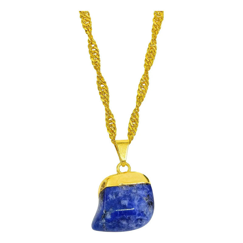 Collar Piedra Sodalita Piedra Natural + Cadena Acero Dorado Sodalita Rolada Dorado