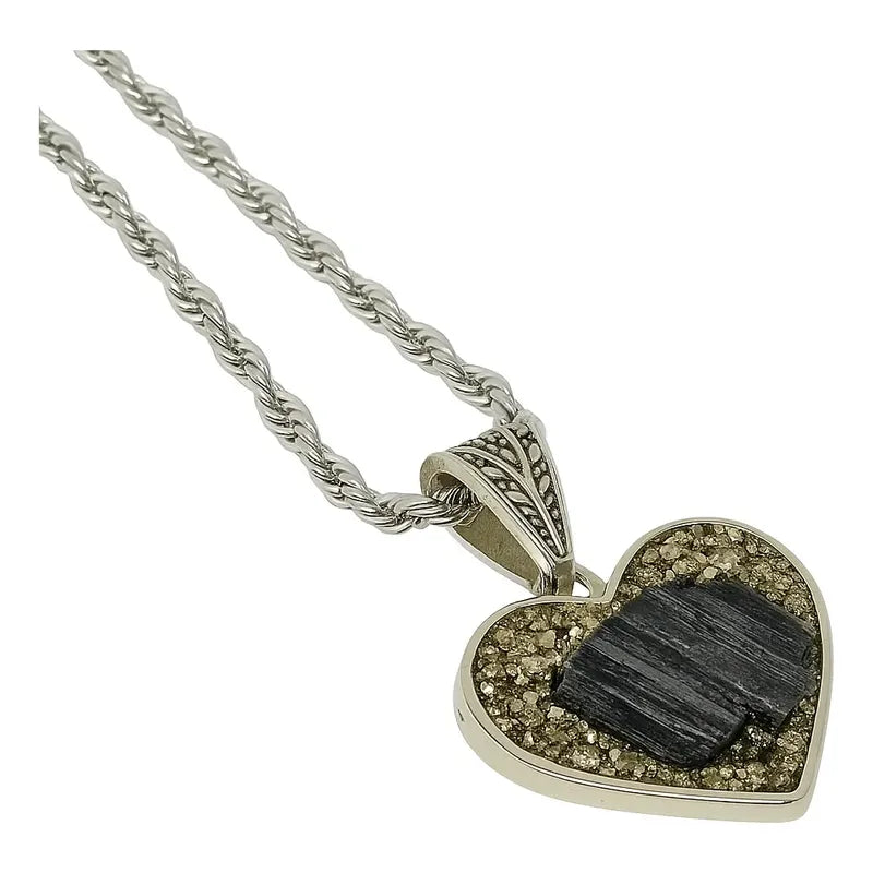 Collar Protección Corazón De Turmalina Con Pirita Corazón Turmalina Y Pirita