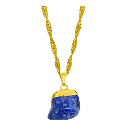 Collar Piedra Sodalita Piedra Natural + Cadena Acero Dorado Sodalita Rolada Dorado
