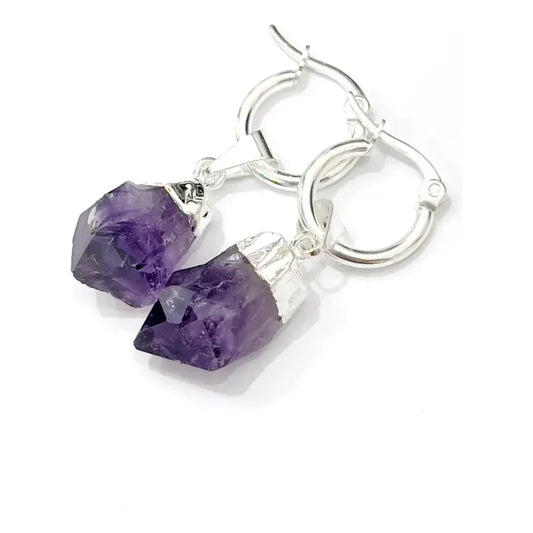 Aro Divina Existencia Aros Pico Amatista De Acero Quirúrgico Baño De Plata Amatista Con Amatista Violeta - 2 X Pack