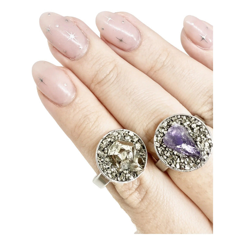Anillo Piedras Naturales Mujer Turmalina Pirita Crisocola