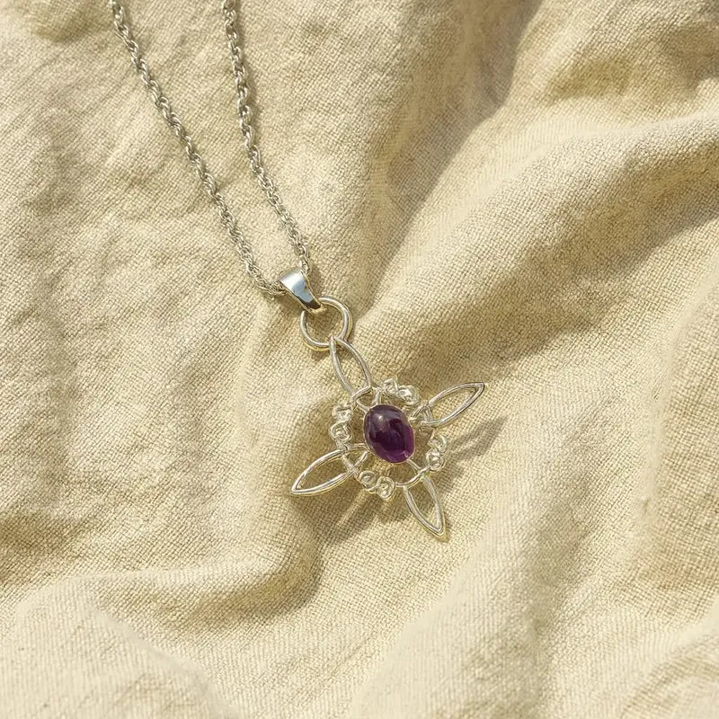 Collar Protección Nudo De Bruja + Amatista + Cadena De Acero Nudo De Bruja Y Amatista