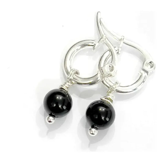 Aros Colgantes Turmalina  Piedra Natural Bañados Plata 925 Esfera Mini Turmalina