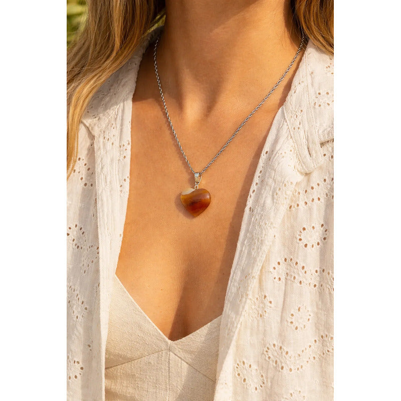 Collar Corazón Piedra Ágata Cornalina - Vitalidad Cornalina