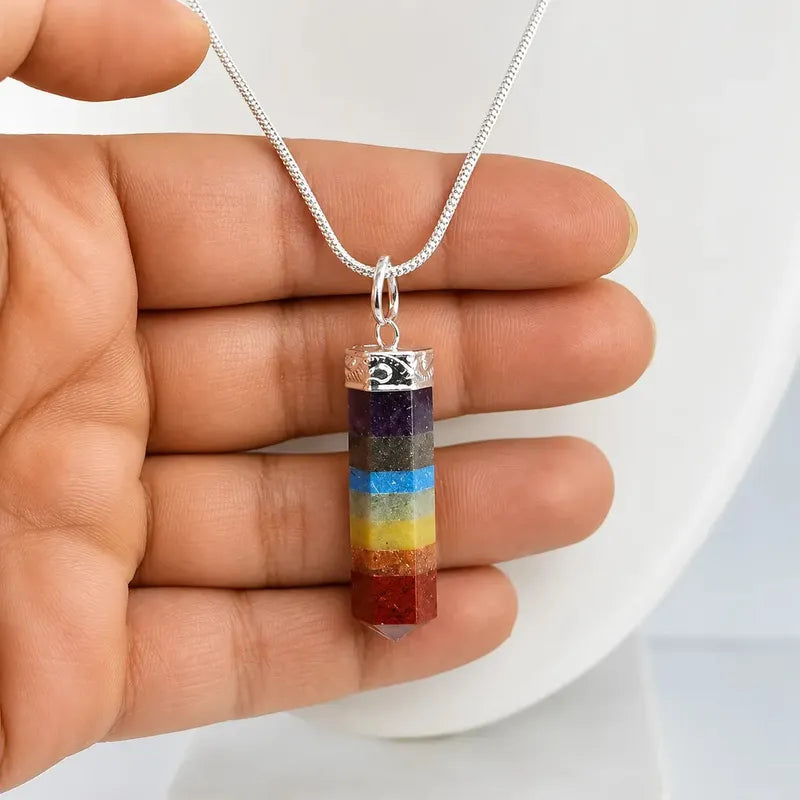 Collar Bastón Para Equilibrar 7 Chakras Piedras Naturales 7 Chakras