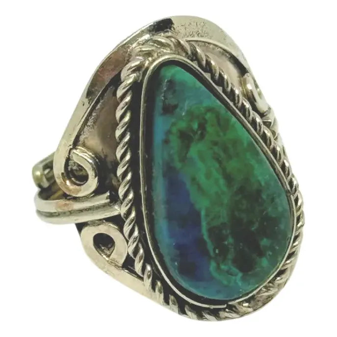Anillo Alpaca Regulable Con Piedra Crisocola  - Calma Y Paz Crisocola Unico Regulable