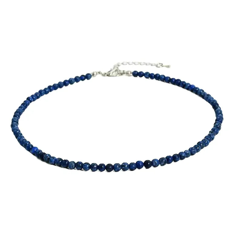 Collar Choker Mini Cuentas Piedras Naturales Delicado 40 Cm Lapis Lazuli