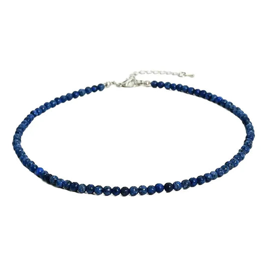 Collar Choker Mini Cuentas Piedras Naturales Delicado 40 Cm Lapis Lazuli