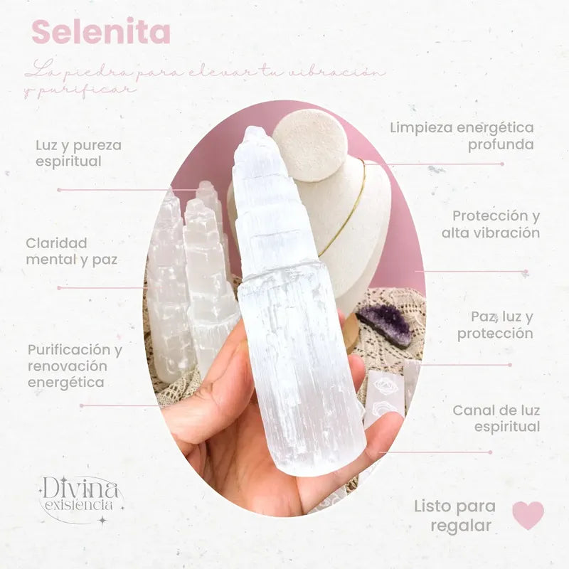 Collar Pureza Dije Selenita Con Baño De Plata Y Cadena Dije Selenita Baño De Oro