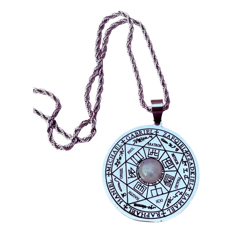 Collar  7 Arcángeles  Grande De Acero Con Piedra De La Luna 7 Arcángeles Con Piedra De La Luna