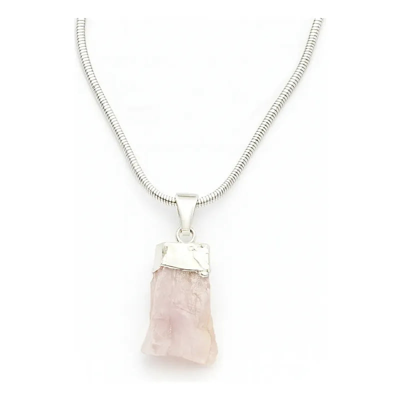 Collar Piedra Kunzita En Bruto Y Cadena De Acero Kunzita