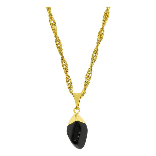 Collar Protector Mini Piedra Obsidiana + Cadena Acero Dorado Obsidiana Acero Dorado