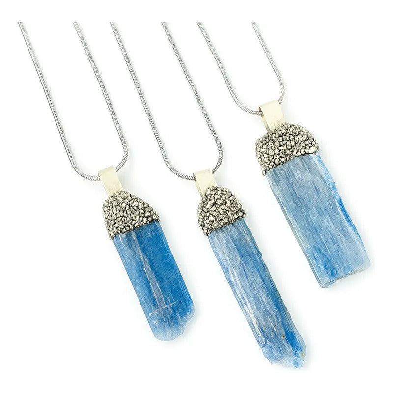 Collar Meditación Cianita Azul Alpaca Y Pirita Cianita Azul Pirita