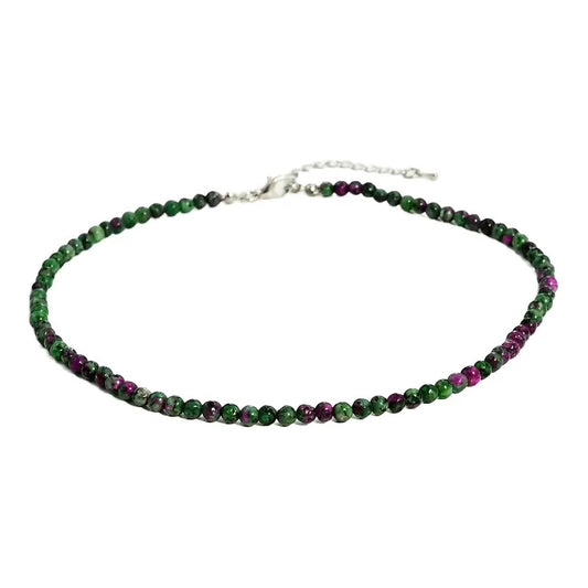 Collar Choker Mini Cuentas Piedras Naturales Delicado 40 Cm Zoisita Con Rubí