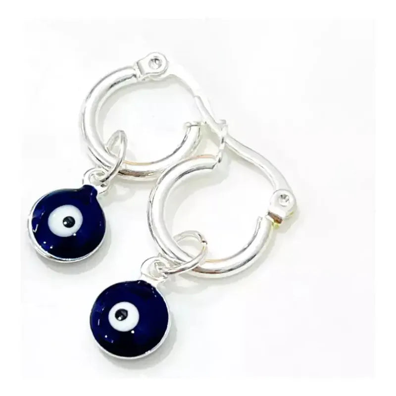 Par De Aros Mujer Protección Ojo Turco Bañados En Plata Protección - Ojo Turco