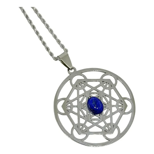 Collar Cubo De Metatron Grande Con Lapislázuli + Cadena Metatron Lapislazuli