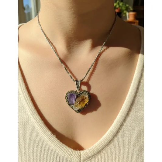 Collar Armonía Y Abundancia Corazón Amatista Pirita + Cadena Amatista Y Citrino Con Pirita Amatista Citrino Con Pirita