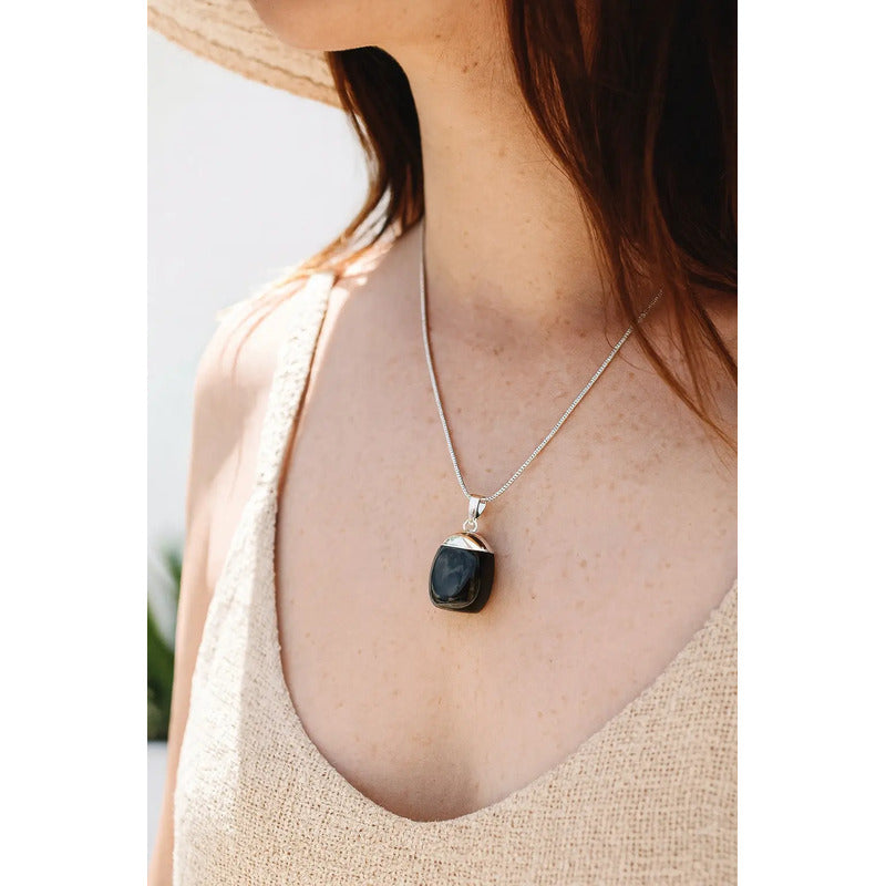 Collar Piedra Natural Ónix Negro + Cadena Onix Negro