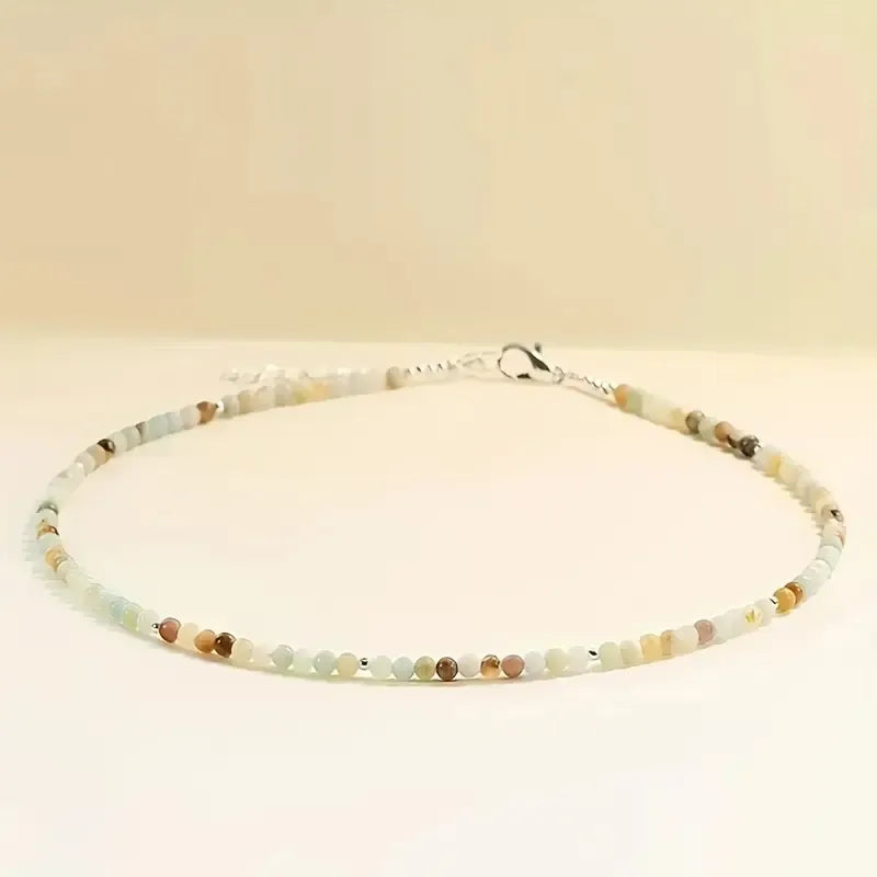 Collar Choker Mini Cuentas Piedras Naturales Delicado 40 Cm Amazonita
