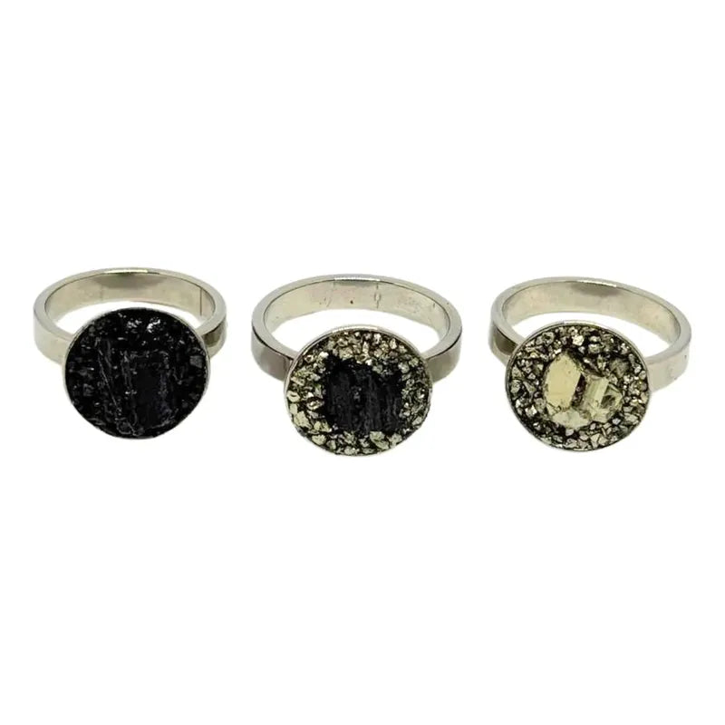 Anillo Piedras Naturales Mujer Turmalina Pirita Crisocola