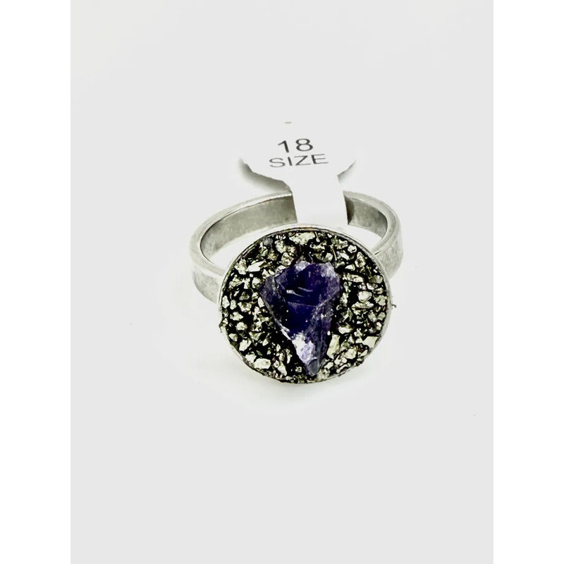 Anillo Piedras Naturales Mujer Turmalina Pirita Crisocola Color Amatista Y Pirita Talle 20 Amatista Pirita