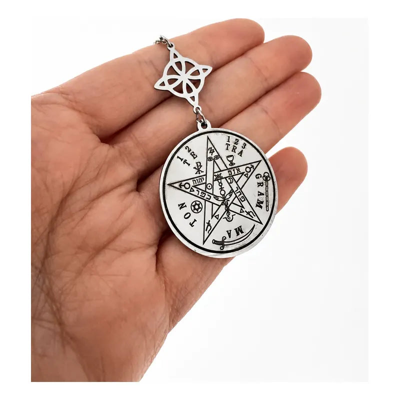 Collar Nudo De Bruja + Tetragramaton Doble Protección Acero Acero