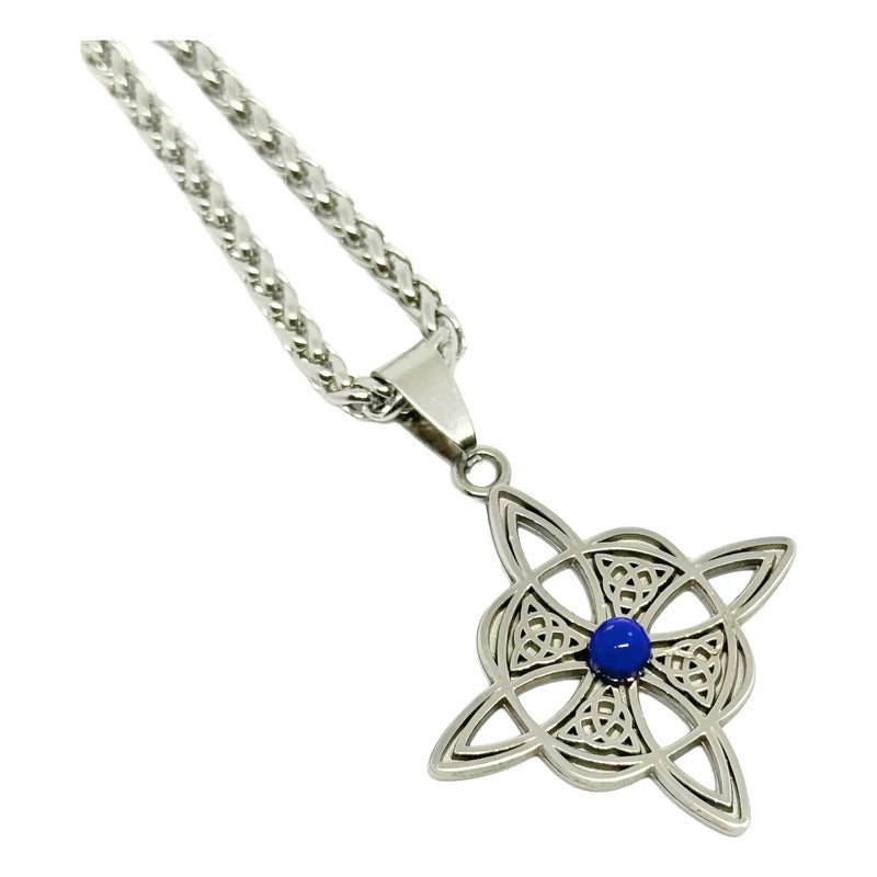 Collar Nudo De Bruja Y Piedra Lapislázuli + Cadena De Acero Nudo De Bruja Y Lapislázuli