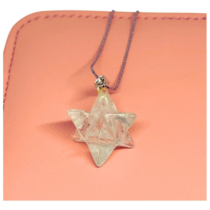 Collar De Piedra Natural Estrella Merkaba + Cadena Acero