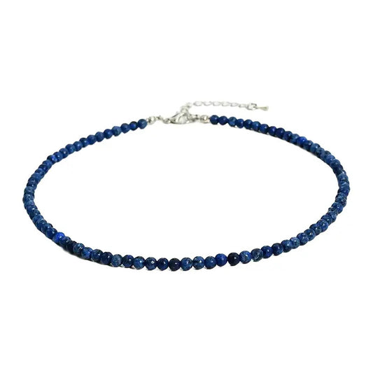Collar Choker Mini Cuentas Piedras Naturales Delicado 40 Cm Lapis Lazuli