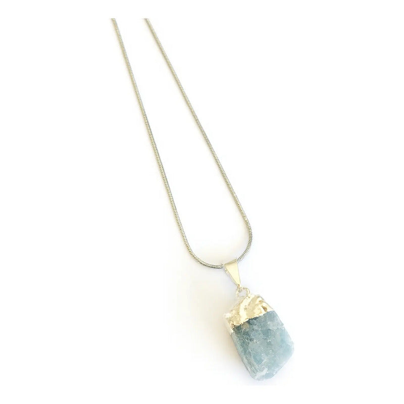 Collar Piedra Auténtica Aguamarina Con Cadena De Acero Agua Marina
