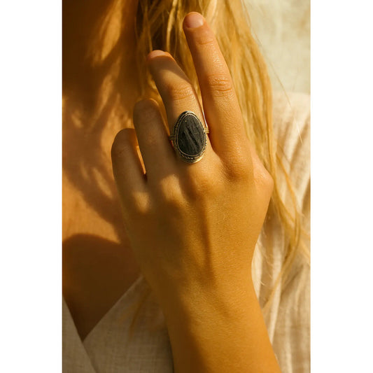 Anillo Protección Piedra Turmalina Y Alpaca Regulable Oval Turmalina Regulable