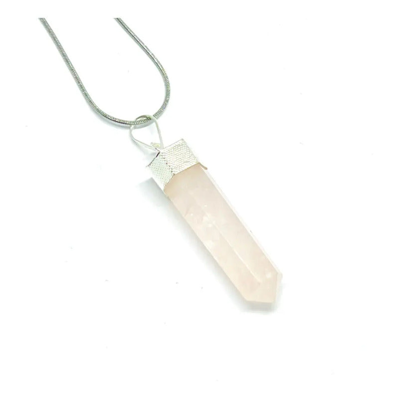 Collar Péndulo Piedra Natural Cuarzo Rosa Auténtico Cuarzo Rosa
